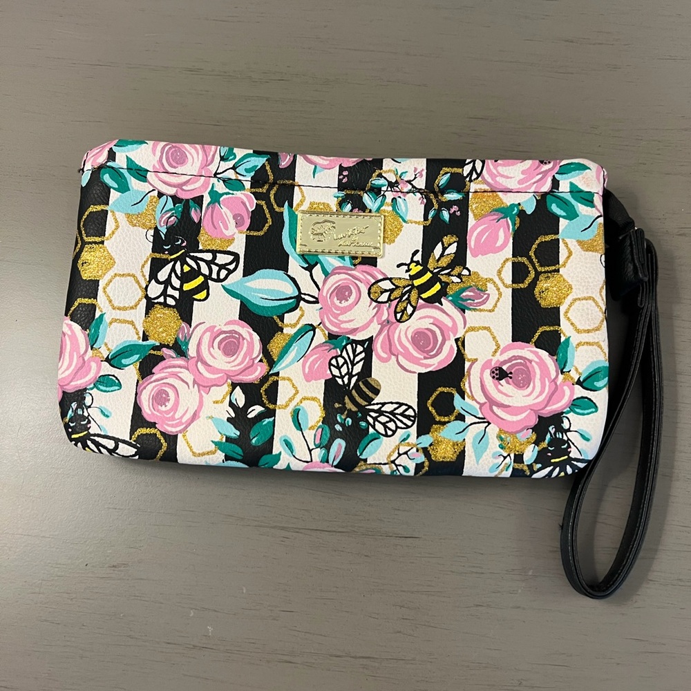 Luv Betsey Johnson Double Pouch Wristlet Bag Bees Ladybugs Honeycomb Roses Purse